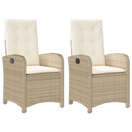 Tuinstoelen 2 st verstelbaar met kussens poly rattan beige