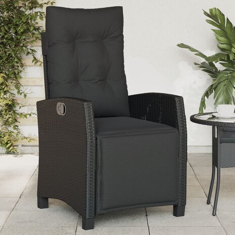 Tuinstoelen 2 st verstelbaar met voetensteun poly rattan zwart