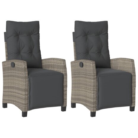 Tuinstoelen 2 st verstelbaar met voetensteun poly rattan grijs