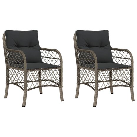 Tuinstoelen 2 st met kussens poly rattan grijs