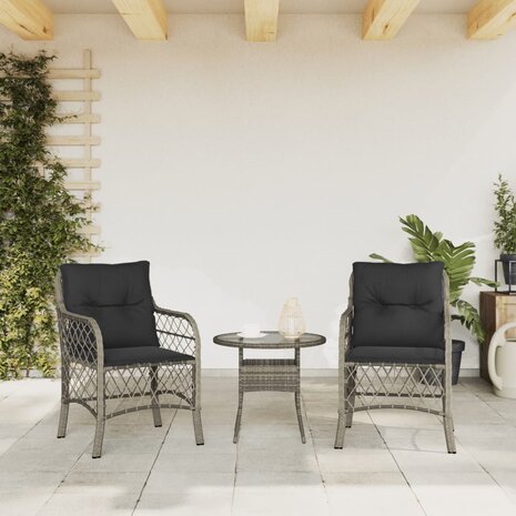 Tuinstoelen 2 st met kussens poly rattan grijs