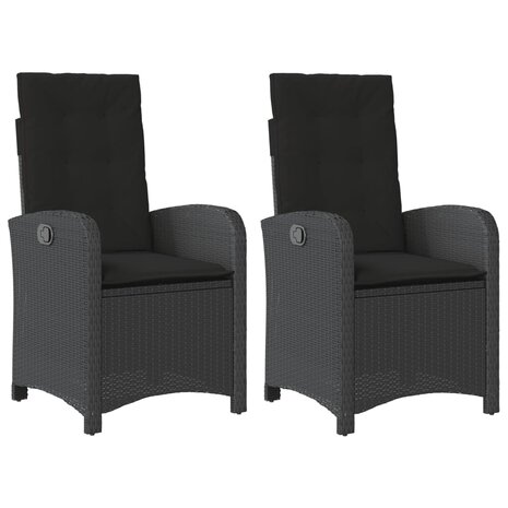 Tuinstoelen 2 st verstelbaar met kussens poly rattan zwart