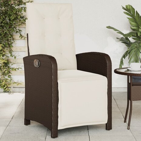 Tuinstoelen 2 st verstelbaar met voetensteun poly rattan bruin