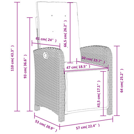 Tuinstoelen 2 st verstelbaar met voetensteun poly rattan bruin