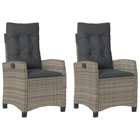 Tuinstoelen 2 st verstelbaar met kussens poly rattan grijs