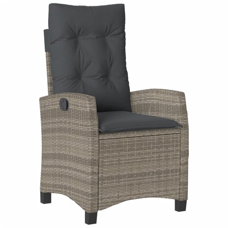 Tuinstoelen 2 st verstelbaar met kussens poly rattan grijs