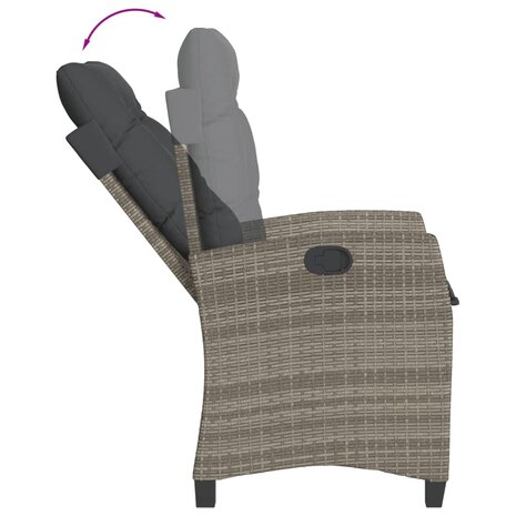 Tuinstoelen 2 st verstelbaar met kussens poly rattan grijs