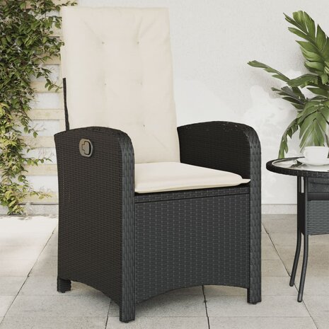 Tuinstoelen 2 st verstelbaar met kussens poly rattan zwart