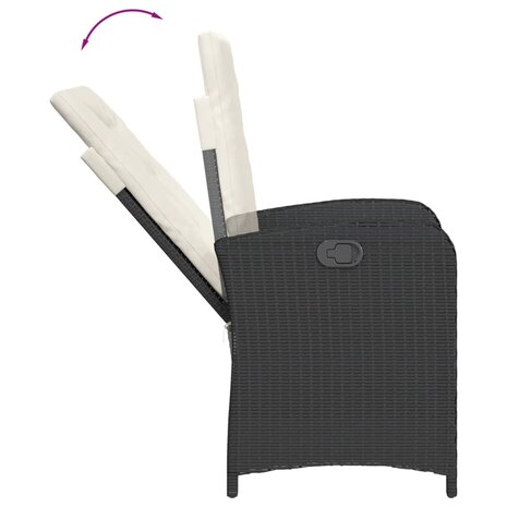 Tuinstoelen 2 st verstelbaar met kussens poly rattan zwart