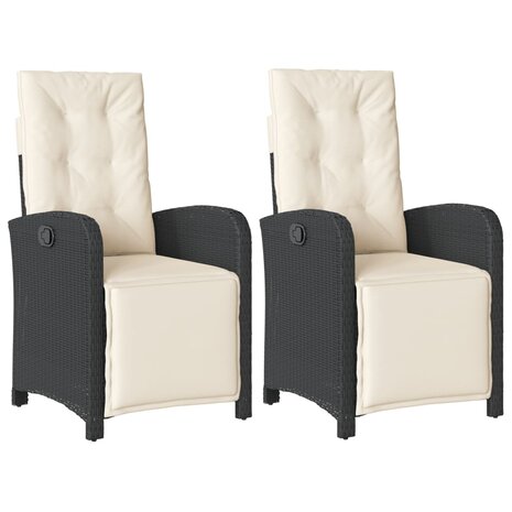 Tuinstoelen 2 st verstelbaar met voetensteun poly rattan zwart