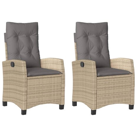 Tuinstoelen 2 st verstelbaar kussens poly rattan gemengd beige