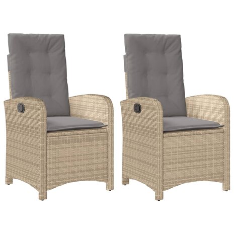 Tuinstoelen 2 st verstelbaar kussens poly rattan gemengd beige