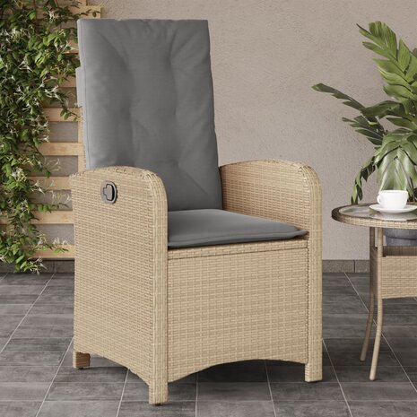 Tuinstoelen 2 st verstelbaar kussens poly rattan gemengd beige