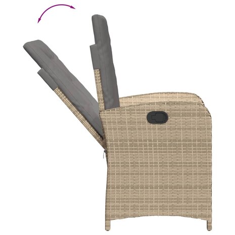Tuinstoelen 2 st verstelbaar kussens poly rattan gemengd beige