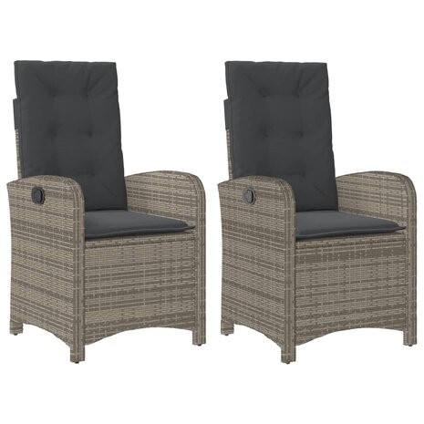 Tuinstoelen 2 st verstelbaar met kussens poly rattan grijs
