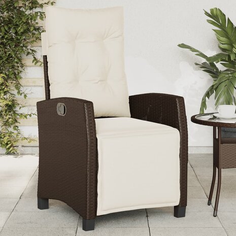 Tuinstoelen 2 st verstelbaar met voetensteun poly rattan bruin