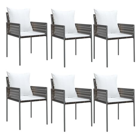 Tuinstoelen 6 st met kussens 54x61x83 cm poly rattan bruin