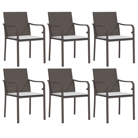 Tuinstoelen 6 st met kussens 56x59x84 cm poly rattan bruin