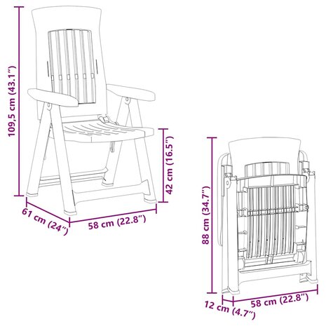 Tuinstoelen 2 st verstelbaar PP antracietkleurig