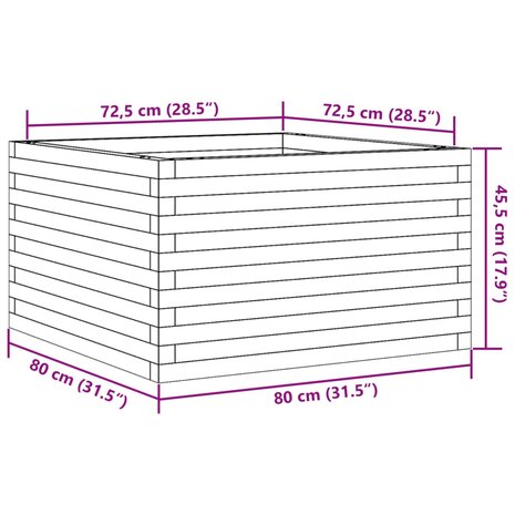 Plantenbak 80x80x45,5 cm massief grenenhout wasbruin