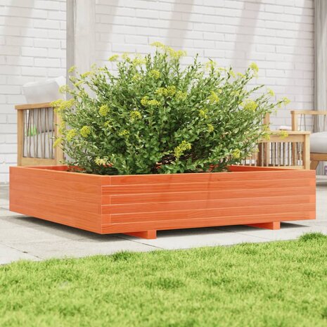 Plantenbak 110x110x26,5 cm massief grenenhout wasbruin