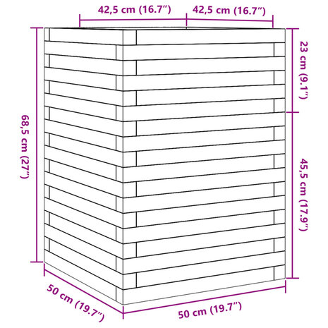 Plantenbak 50x50x68,5 cm massief grenenhout wit