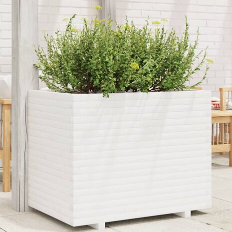 Plantenbak 90x60x72 cm massief grenenhout wit