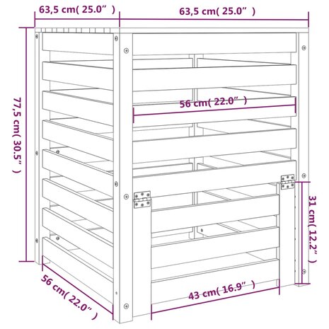 Compostbak 63,5x63,5x77,5 cm massief grenenhout wit