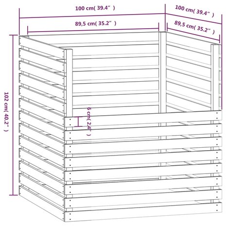 Compostbak 100x100x102 cm massief grenenhout grijs