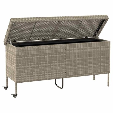 Tuinbox met wielen 160x55x75 cm poly rattan lichtgrijs