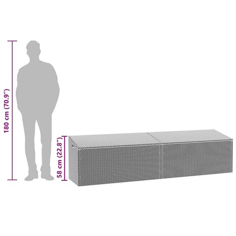 Tuinbox 220x50x58 cm poly rattan zwart