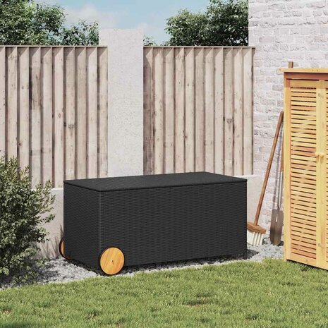 Tuinbox met wielen 190 L poly rattan zwart