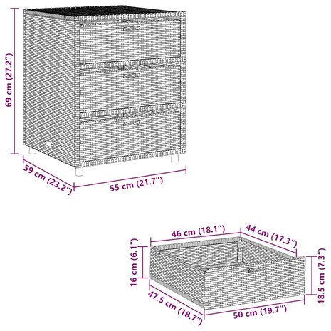 Tuinkast 55x59x69 cm poly rattan bruin