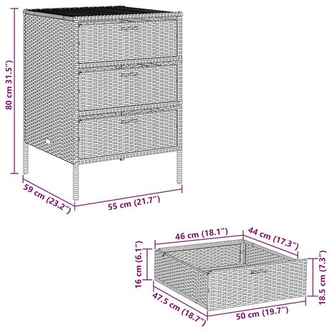Tuinkast 55x59x80 cm poly rattan bruin