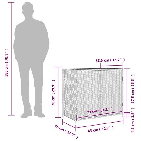 Tuinkast 83x45x76 cm poly rattan zwart