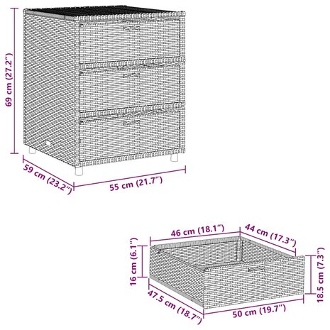 Tuinkast 55x59x69 cm poly rattan beige