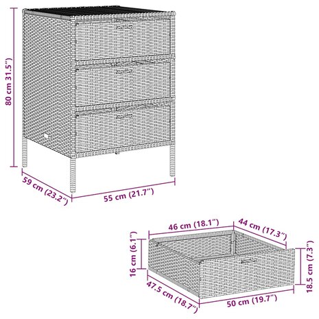 Tuinkast 55x59x80 cm poly rattan zwart