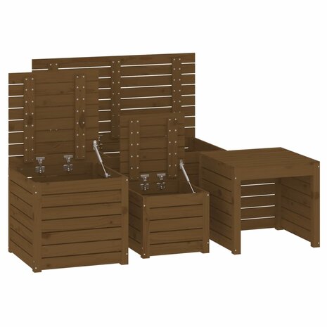 4-delige Tuinboxset massief grenenhout honingbruin