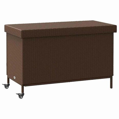 Tuinbox met wielen 110x55x73 cm poly rattan bruin