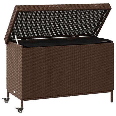 Tuinbox met wielen 110x55x73 cm poly rattan bruin