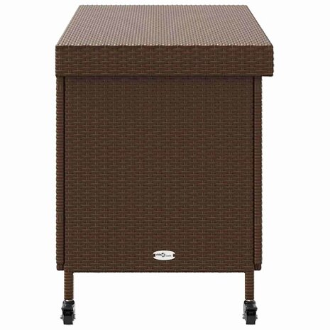Tuinbox met wielen 110x55x73 cm poly rattan bruin
