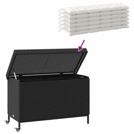 Tuinbox met wielen 110x55x73 cm poly rattan zwart