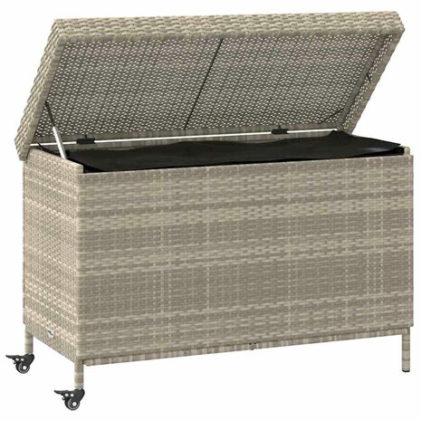 Tuinbox met wielen 110x55x73 cm poly rattan lichtgrijs