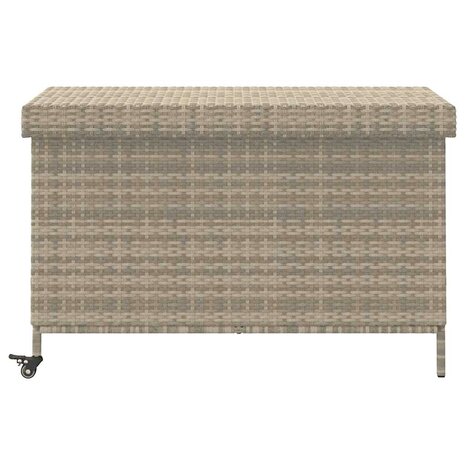 Tuinbox met wielen 110x55x73 cm poly rattan lichtgrijs