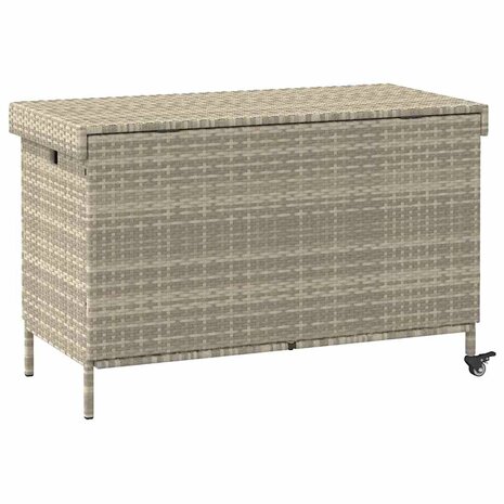 Tuinbox met wielen 110x55x73 cm poly rattan lichtgrijs
