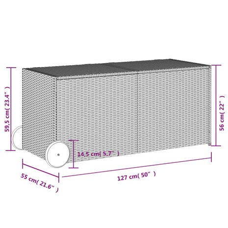 Tuinbox met wielen 283 L poly rattan zwart