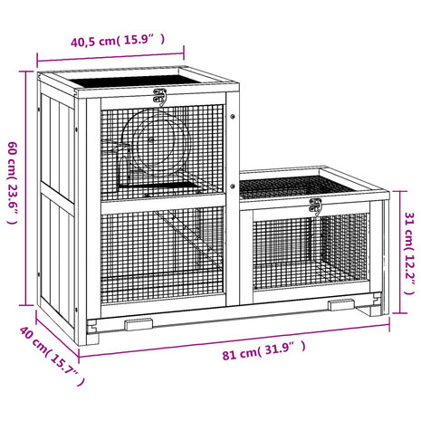 Hamsterkooi 81x40x60 cm massief vurenhout