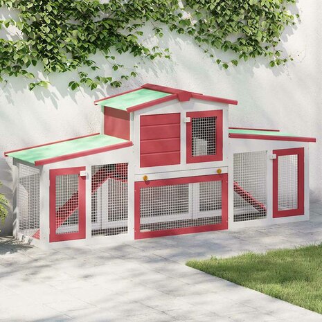 Konijnenhok voor buiten groot 201x45x85 cm hout rood en wit