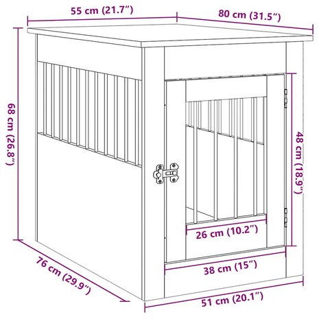 Hondenbench 55x80x68 cm bewerkt hout oud houtkleurig