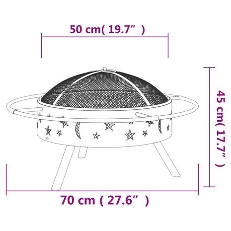 Vuurplaats met pook XXL 70 cm staal